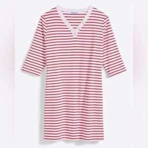 New Draper James Sz Lg V-Neck T-Shirt Dress in Lipstick Red Mariner Stripe